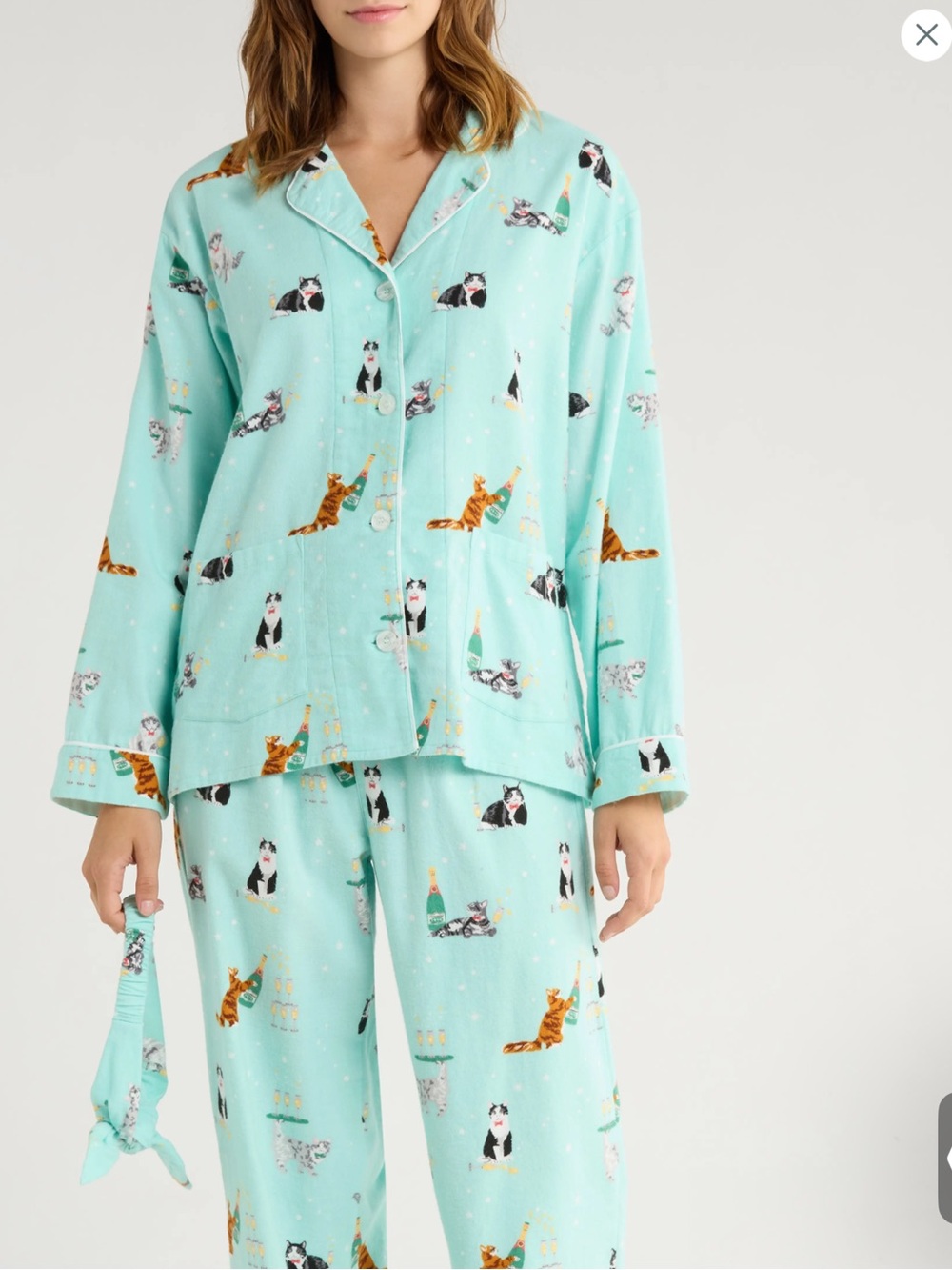 NEW PJ Salvage Cats Kitty🥂Cheers🥂 3-Piece Flannel PJ Set Sz. Sm Color Mint